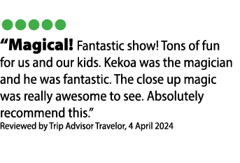 • • • • • “Magical! Fantastic show! Tons of fun for us and our kids. Kekoa was the magician and he was fantastic. The...